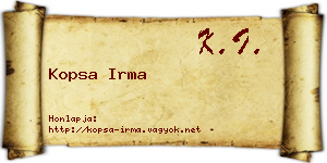 Kopsa Irma névjegykártya